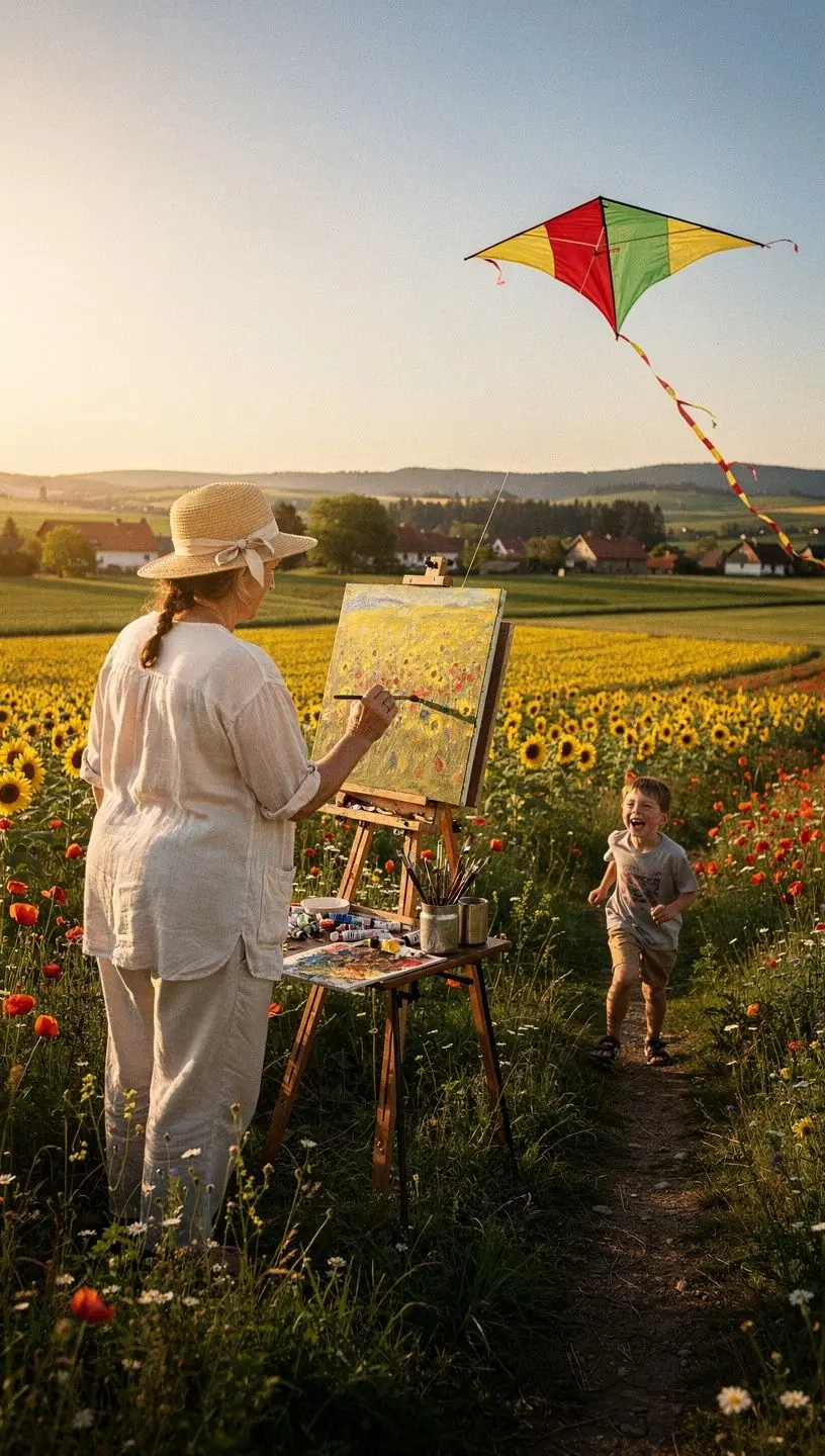 A scenic view of rolling hills covered in vibrant wildflowers, showcasing the beauty of Slovakia's spring season.
